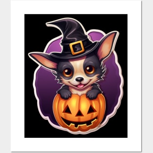 Halloween Chihuahua With Pumpkin Funny Gifts For Halloween Chihuahua Lover Throw Pillow Posters and Art